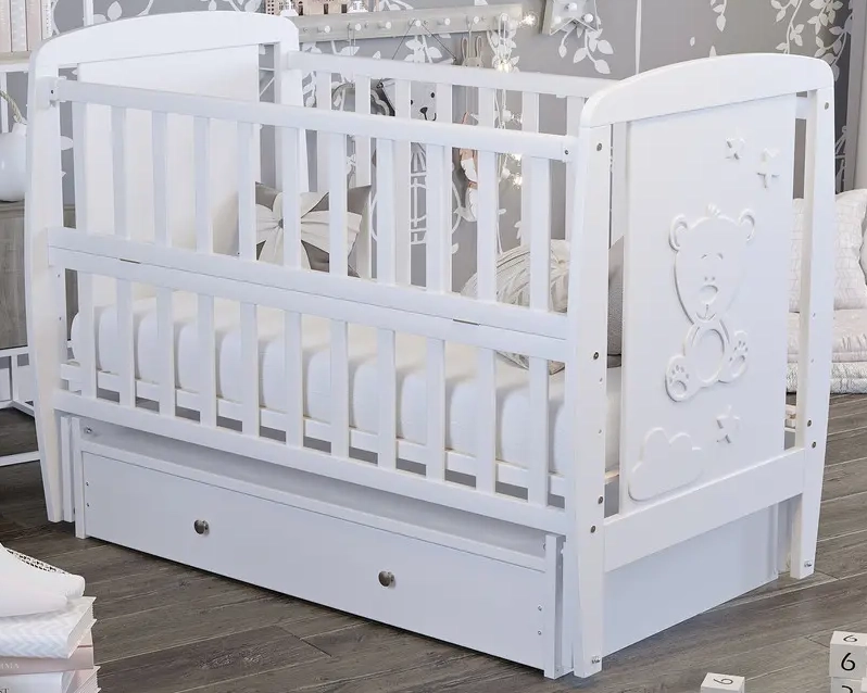 Ліжечко Babyroom Умка DUMYO-3 маятник, ящик, відкидний бік бук білий