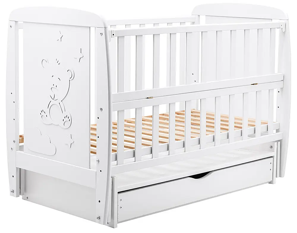 Кроватка Babyroom Умка DUMYO-3 маятник, ящик, откидная сторона бук белый