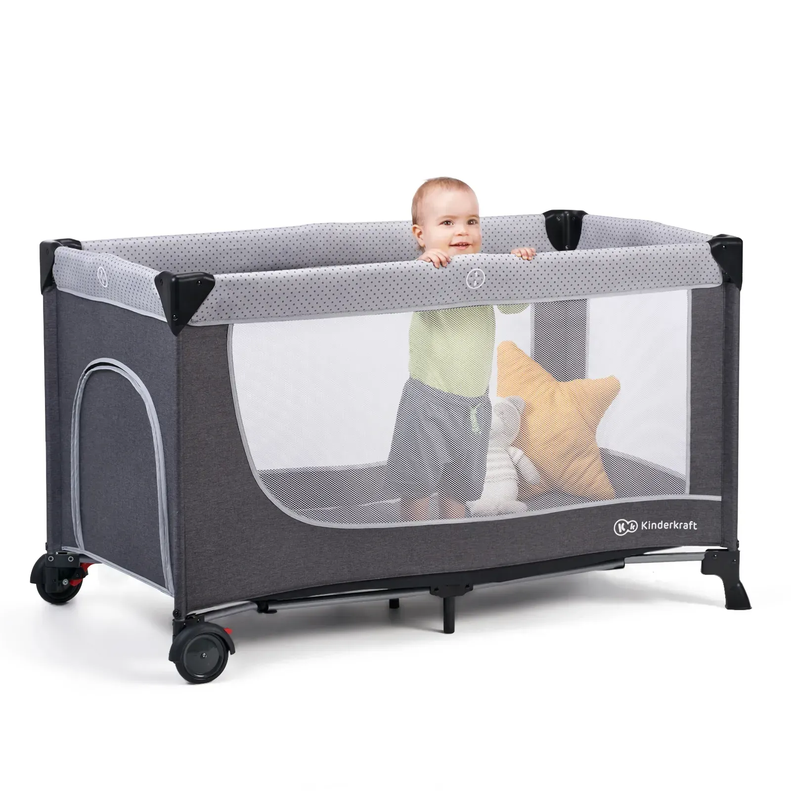 Ліжечко-манеж Kinderkraft Leody Grey з аксесуарами
