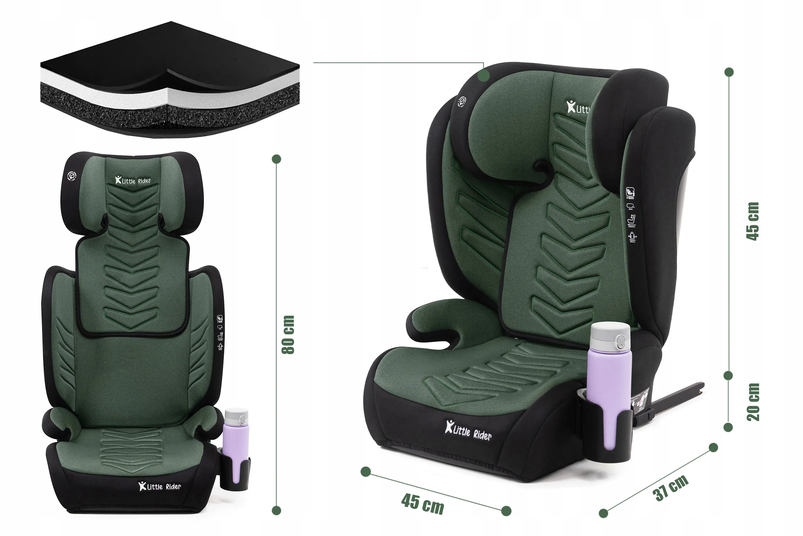 Автокресло Little Rider Leonardo Isofix  2 в 1 Green 100-150 см