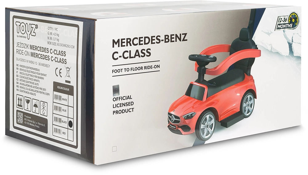 Машинка для катання Caretero (Toyz) Mercedes C-CLASS з батьківською ручкою Black