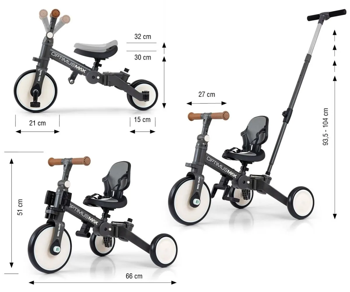 Трехколесный велосипед Milly Mally Optimus Max 5 в 1 Dark Grey