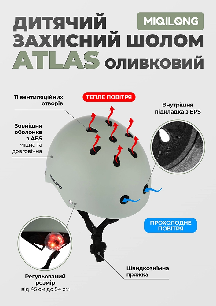 Детский защитный шлем Miqilong Atlas оливковый