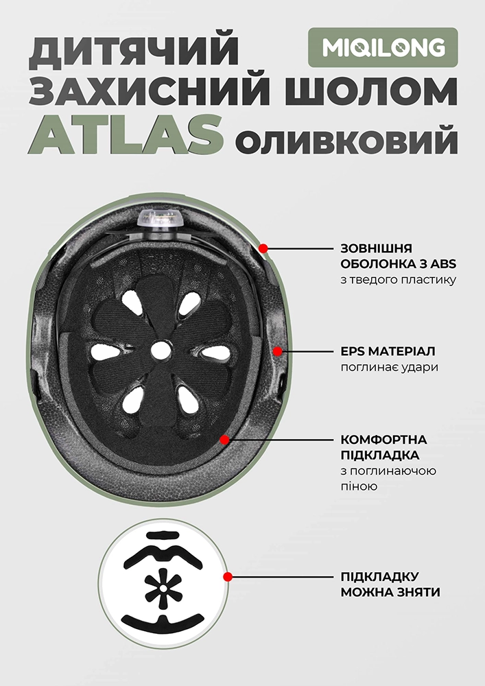 Детский защитный шлем Miqilong Atlas оливковый