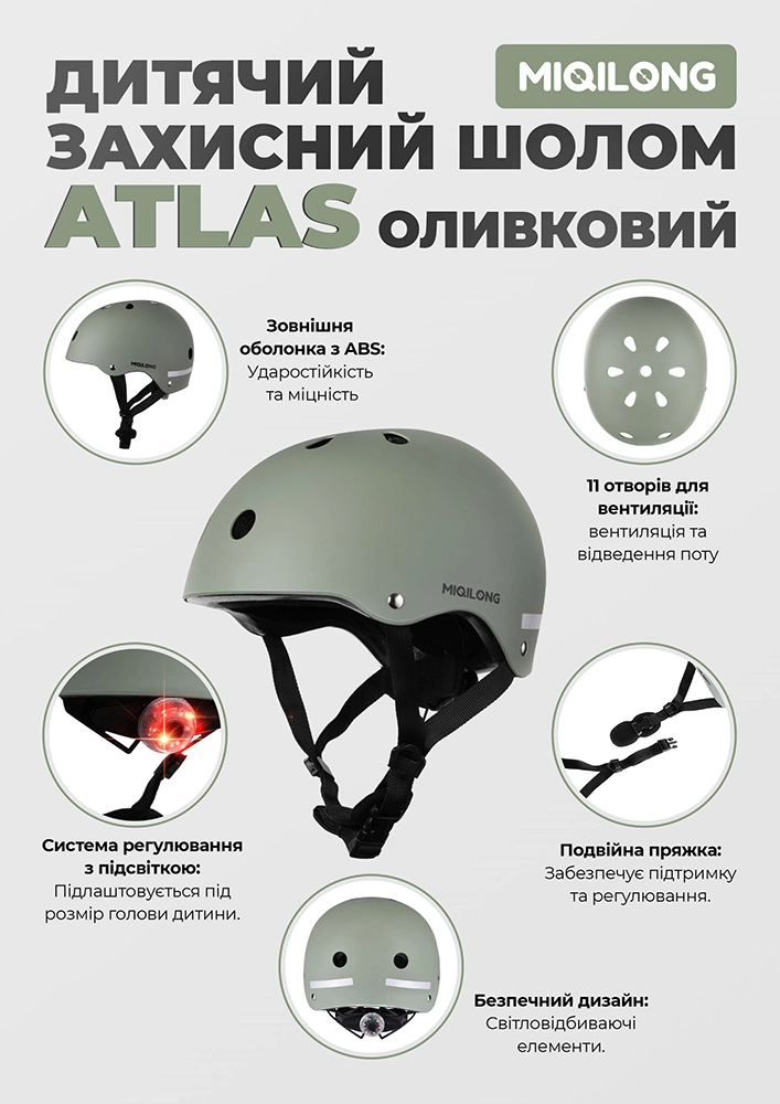 Детский защитный шлем Miqilong Atlas оливковый