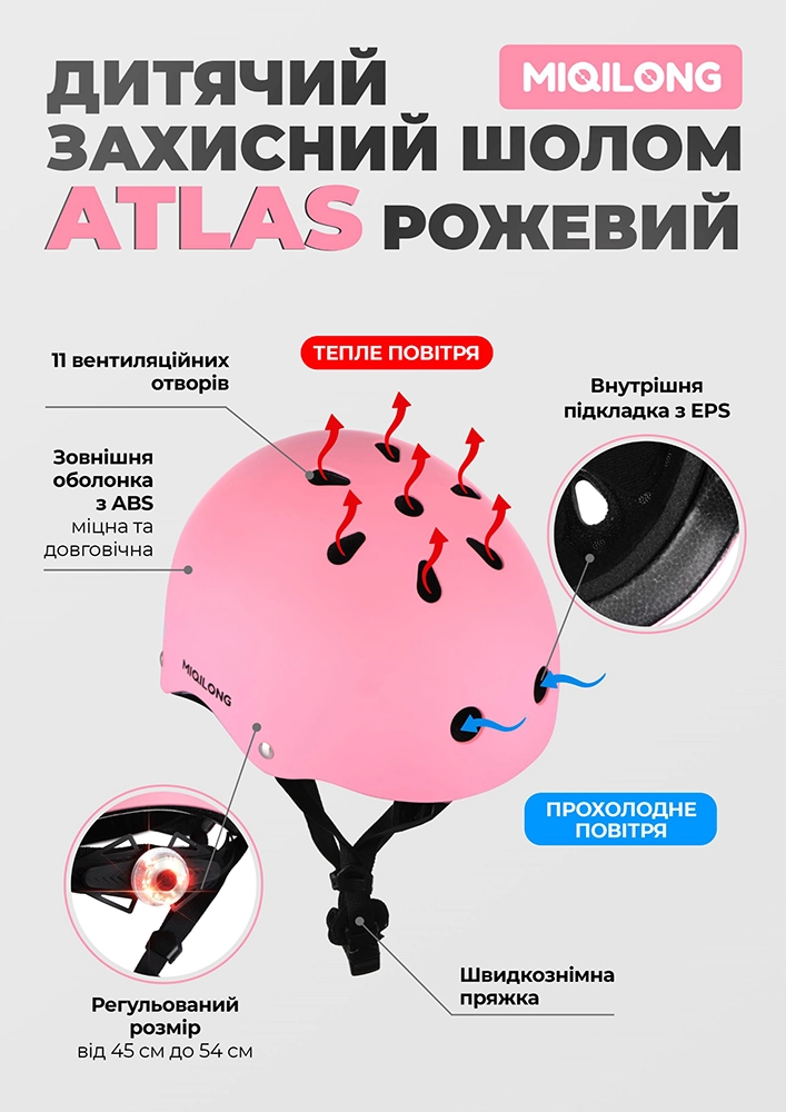 Детский защитный шлем Miqilong Atlas рожевый