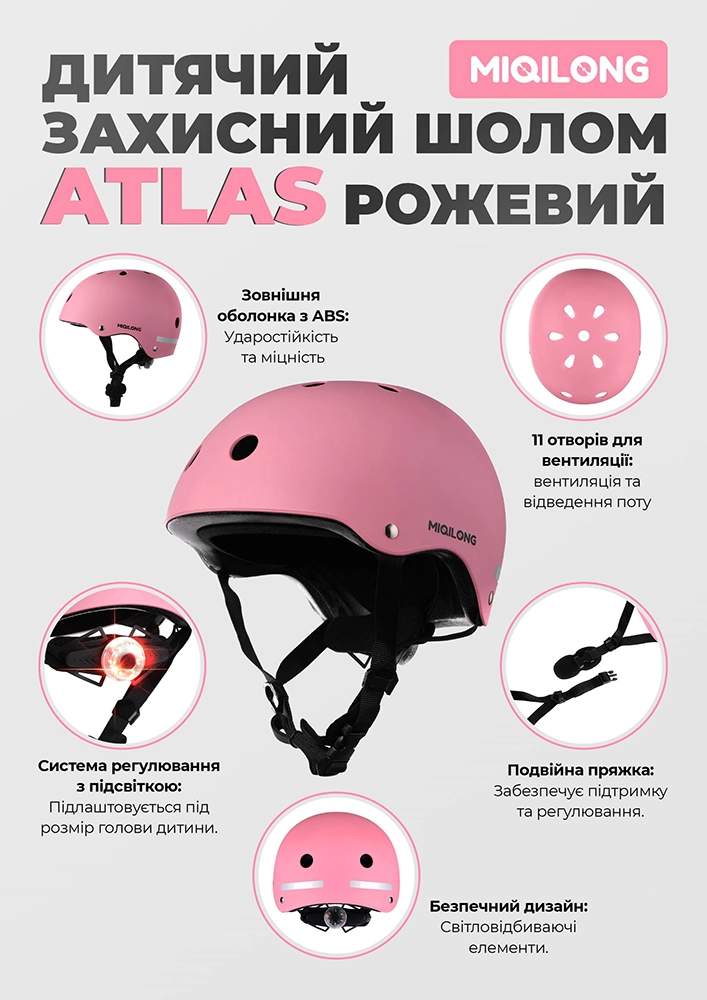 Детский защитный шлем Miqilong Atlas рожевый