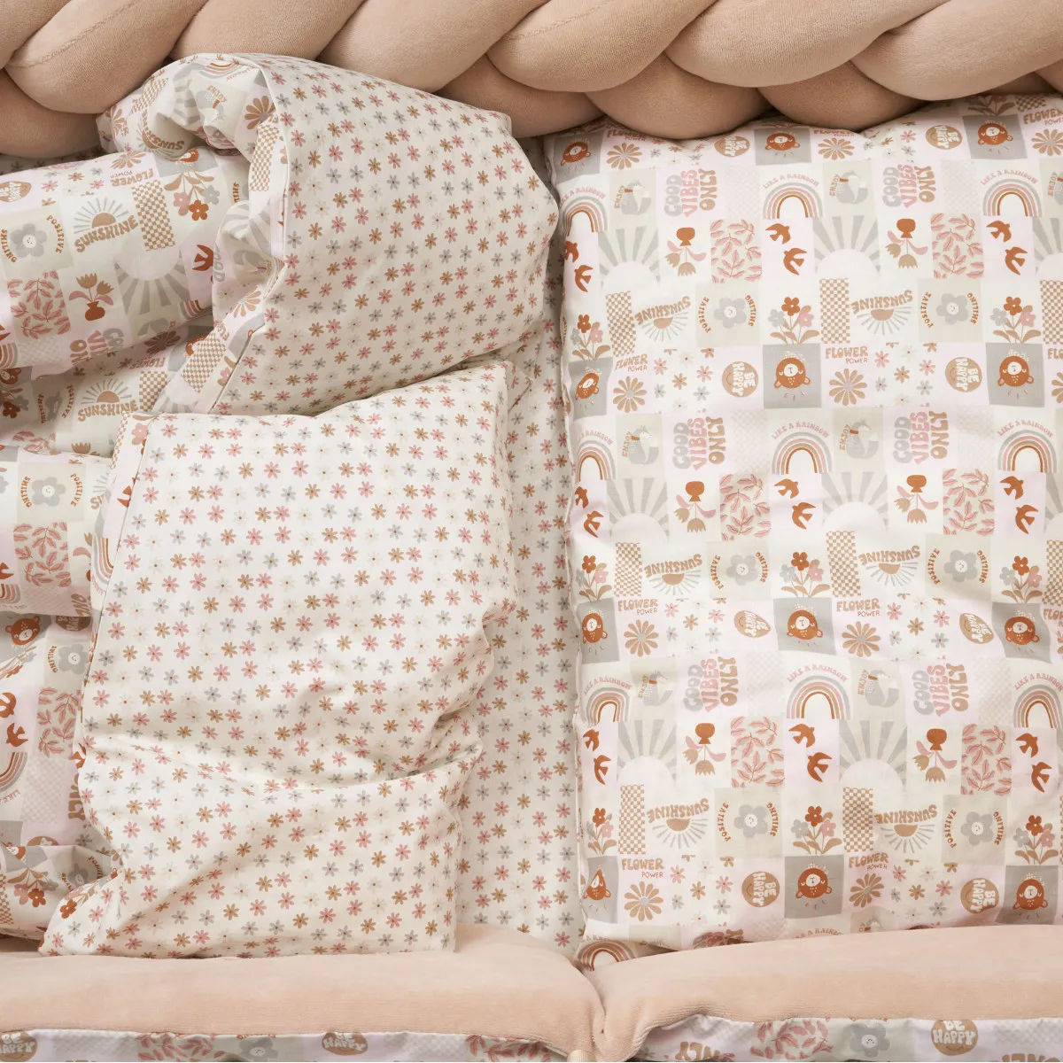 Постельный комплект 8 эл. Twins BE HAPPY с пледом 4078-TBH-02, beige