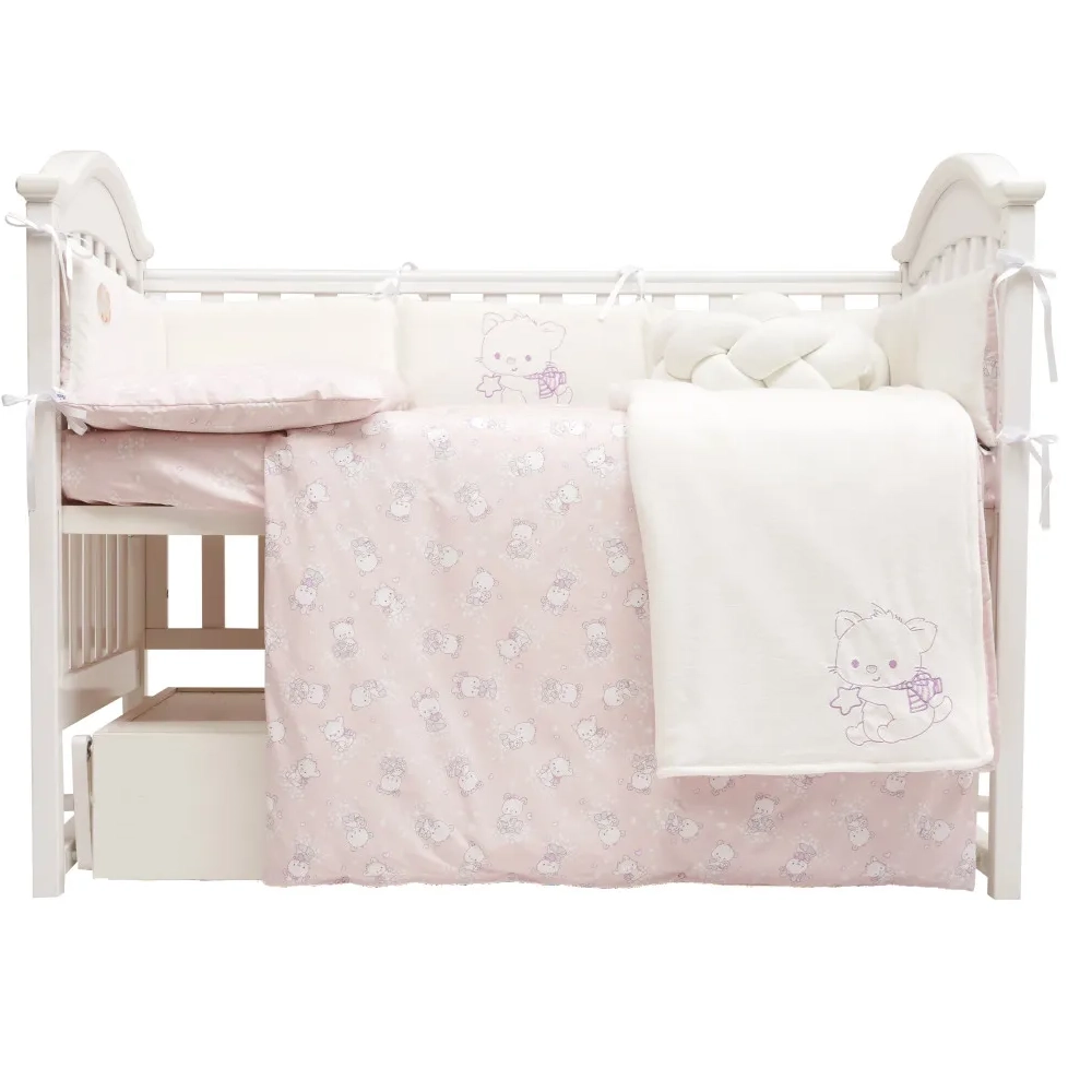 Постельный комплект 8 эл. Twins BE HAPPY с пледом 4078-TBH-08, baby pink