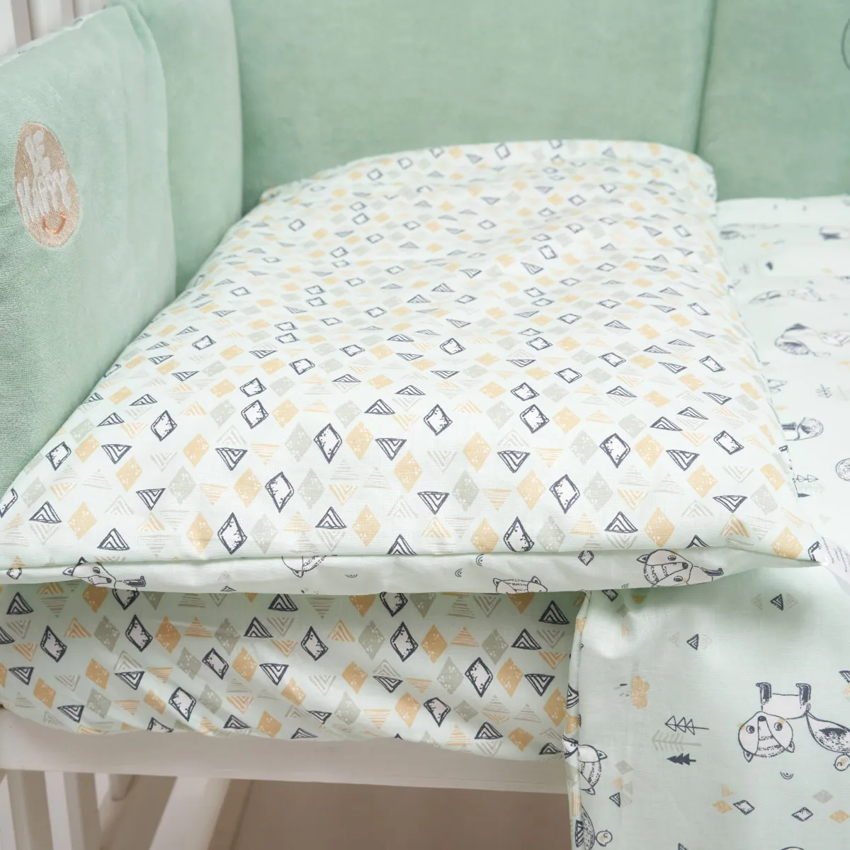 Постільний комплект 8 ел Twins BE HAPPY з пледом 4078-TBH-14, mint