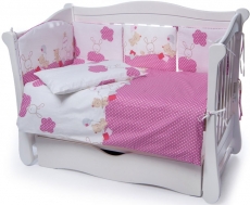 Дитяча постільна білизна Twins Comfort 4 ел бампер подушки Горошки рожевий