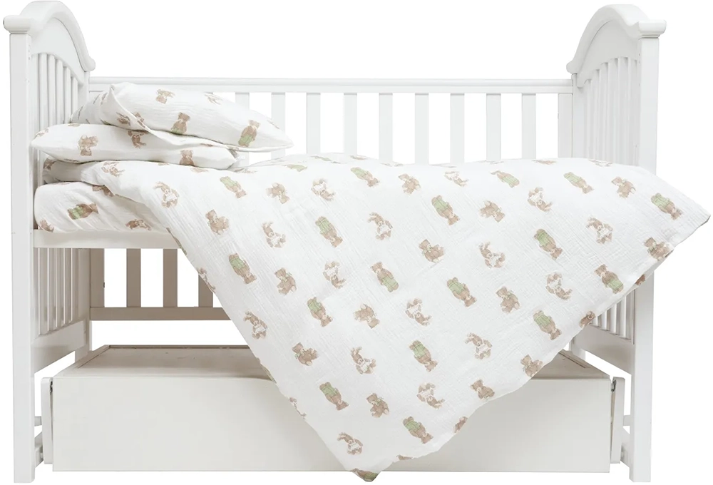 Сменная постель 4 эл. Twins Muslin Print 3031-TMP-202B, bear