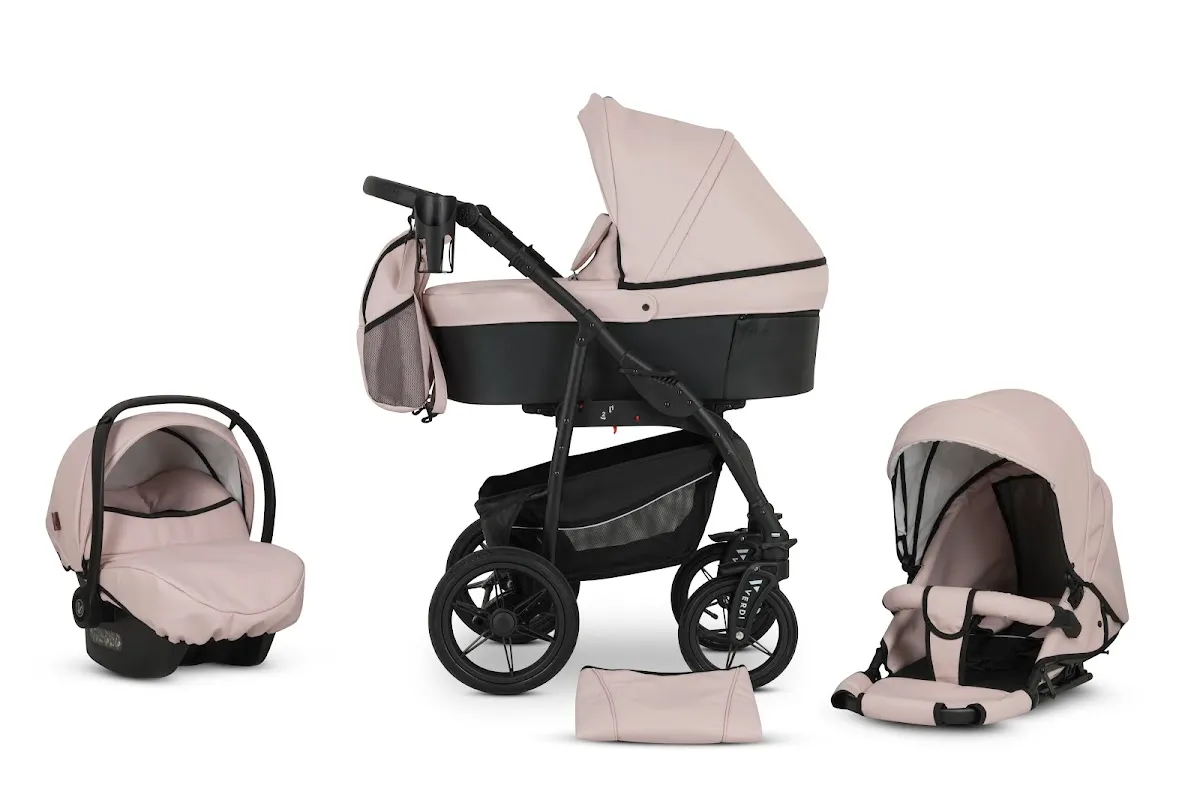 Коляска 3 в 1 Verdi Sonic Comfort 9023-VC-08, powder pink/black skin